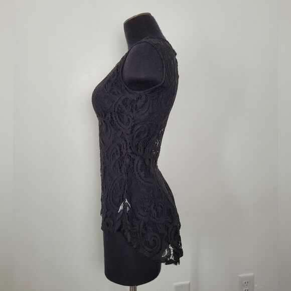 Studio Y Sheer Black Lace Peplum Blouse Top Small Whimsygoth Victorian Coquette - Picture 3 of 14